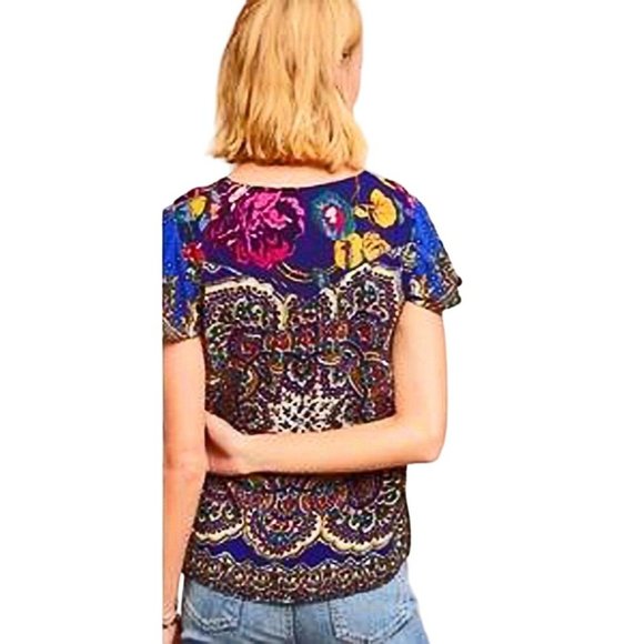 Anthropologie Moulinette Soeurs Teresita Scarf Printed Blouse Shirt Tunic Sz 4 - Picture 7 of 8